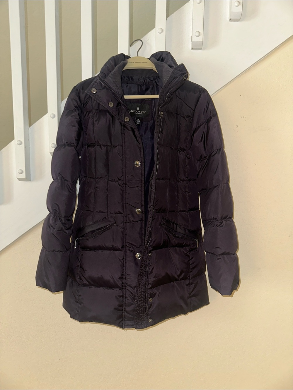 London Fog Women's Quilted Hooded Puffer Coat - Navy